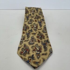 Jos A Bank Premier Collection Yellow Paisley Silk Tie 3.75"‎ Wide